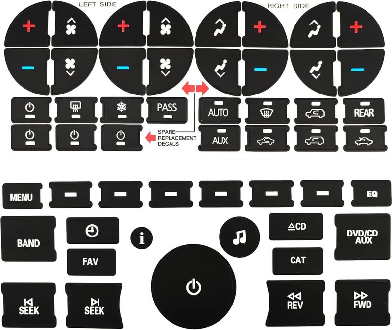 AtticZone AC Radio Dash Button Repair Kit Stickers Decals Compatible with GM 2006-2014 GMC Chevrolet Tahoe Yukon Acadia Sierra, 2Pcs (Radio20 + AC31) - Image 1